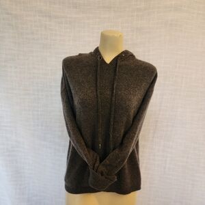 Magaschoni W L Knit Cashmere Long Sleeve Gray Hoodie W/ Snap Detail Sweater A400